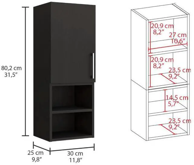 Alt view image 5 of 5 - Madrid Medicine Cabinet, Two External Shelves, Metal Handle, Single Door, Two Interior Shelves -Black