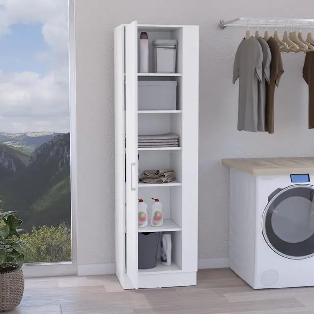 Alt view image 4 of 7 - Lilo Storage Cabinet, Broom Hangers, Internal Shelves -White