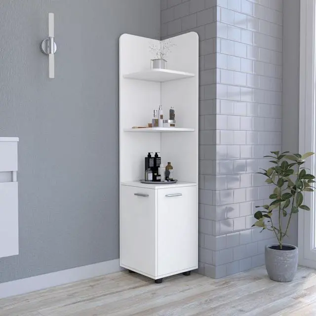 Main image of Malibu Freestanding Linen Cabinet, 2-Doors, Open Shelves -White