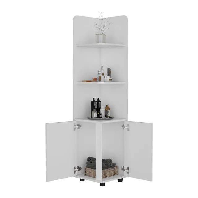 Alt view image 5 of 7 - Malibu Freestanding Linen Cabinet, 2-Doors, Open Shelves -White