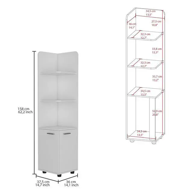 Alt view image 3 of 7 - Malibu Freestanding Linen Cabinet, 2-Doors, Open Shelves -White