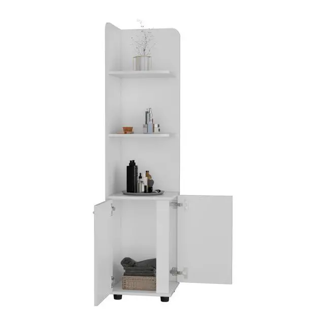 Alt view image 7 of 7 - Malibu Freestanding Linen Cabinet, 2-Doors, Open Shelves -White