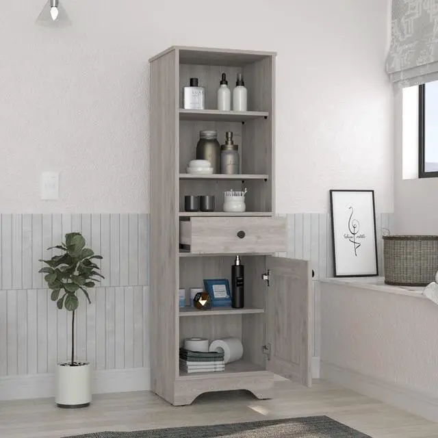 Alt view image 5 of 7 - St. Clair Linen Cabinet, Two Interior Shelves, Two Open Shelves, Single Door