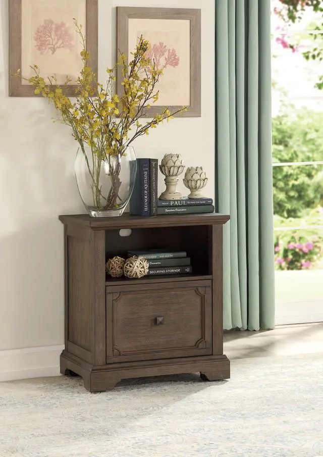 Alt view image 5 of 5 - Dark Oak Finish 1pc File Cabinet with Storage Drawer Shelf Casters Movement Wooden Furniture