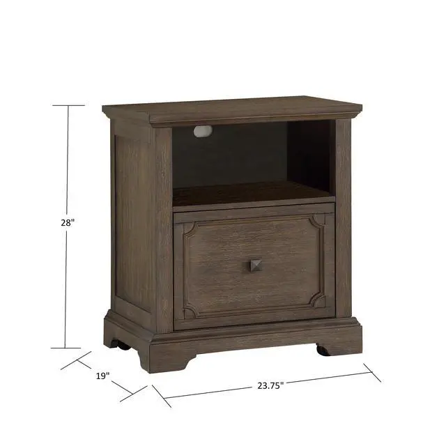 Alt view image 4 of 5 - Dark Oak Finish 1pc File Cabinet with Storage Drawer Shelf Casters Movement Wooden Furniture