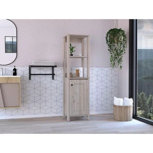 Alt view image 5 of 7 - St. Clair Linen Cabinet, Two Interior Shelves, Two Open Shelves, Single Door