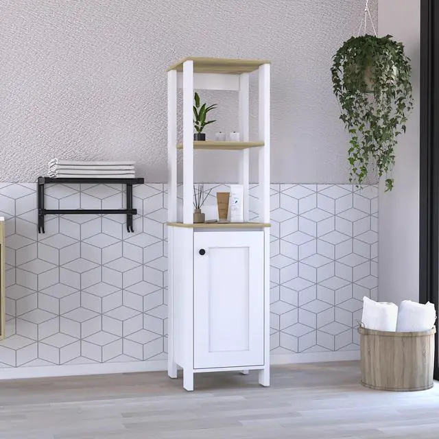 Main image of St. Clair Linen Cabinet, Two Interior Shelves, Two Open Shelves, Single Door