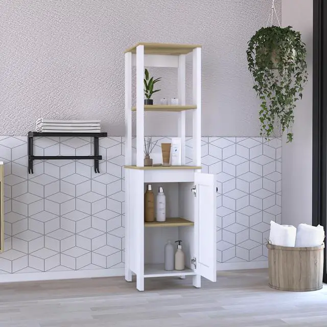 Alt view image 5 of 7 - St. Clair Linen Cabinet, Two Interior Shelves, Two Open Shelves, Single Door