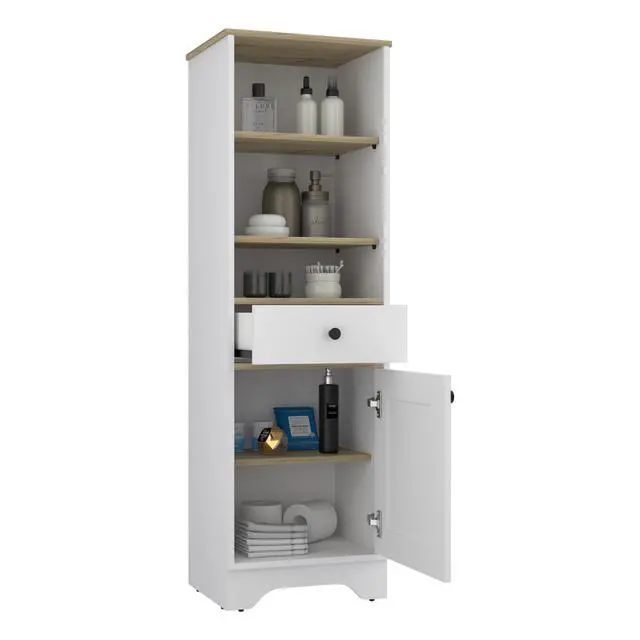 Alt view image 7 of 7 - St. Clair Linen Cabinet, Two Interior Shelves, Two Open Shelves