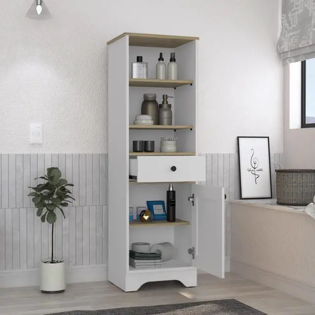 Alt view image 4 of 7 - St. Clair Linen Cabinet, Two Interior Shelves, Two Open Shelves