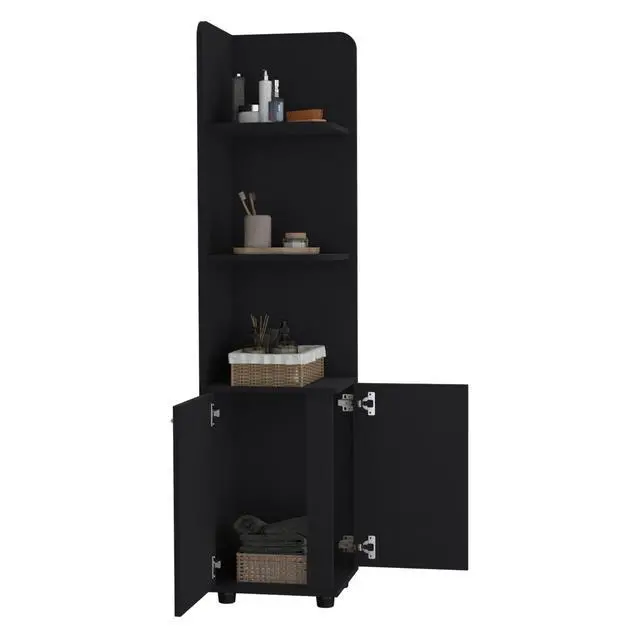 Alt view image 2 of 7 - Malibu 62" Tall Double Door Corner Linen Cabinet with Four Shelves