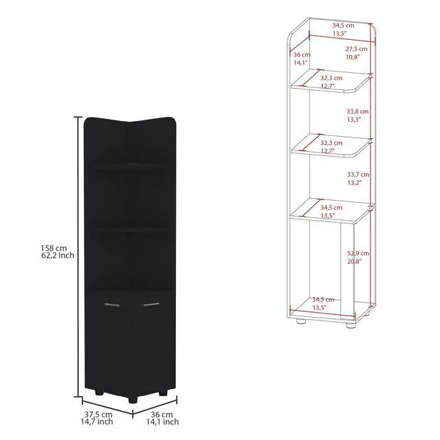Alt view image 6 of 7 - Malibu 62" Tall Double Door Corner Linen Cabinet with Four Shelves