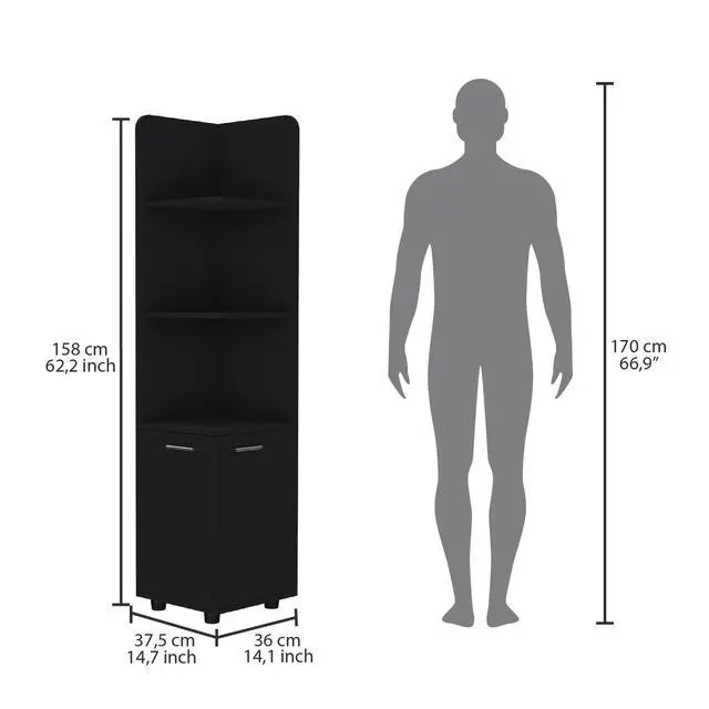 Alt view image 5 of 7 - Malibu 62" Tall Double Door Corner Linen Cabinet with Four Shelves