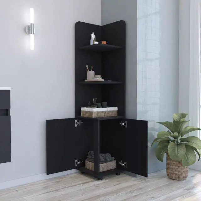 Alt view image 7 of 7 - Malibu 62" Tall Double Door Corner Linen Cabinet with Four Shelves