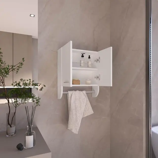 Alt view image 5 of 7 - Optim Medicine Cabinet with towel holder 17.4" Wide Medice Cabinet Organizer with Two interior Shelves and Tower Holder for Bathroom, Kitchen, Mudroom