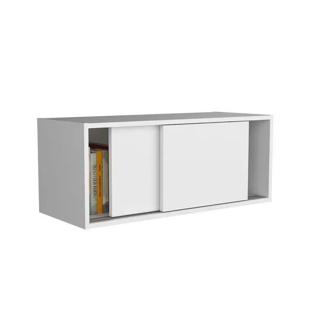 Alt view image 7 of 7 - Note 32"W x 13" H Wall Cabinet with Sliding Doors , Wall Shelf, Storage Cabinet, Bedroom, Office, Living Room, Garage