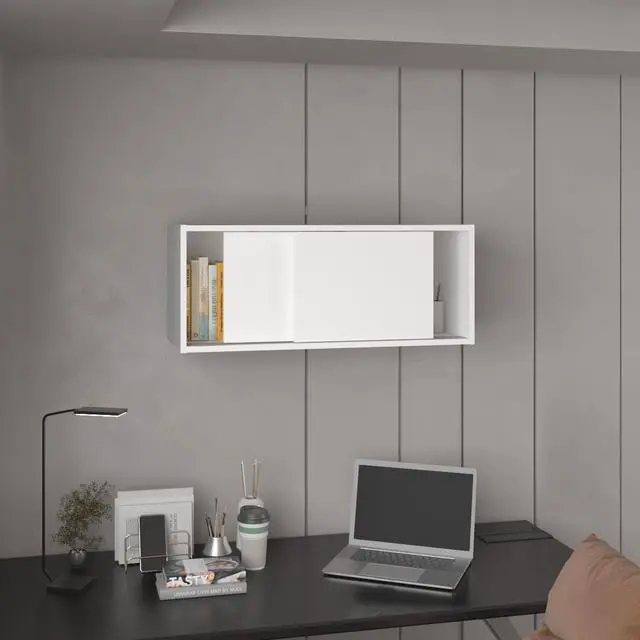 Alt view image 5 of 7 - Note 32"W x 13" H Wall Cabinet with Sliding Doors , Wall Shelf, Storage Cabinet, Bedroom, Office, Living Room, Garage
