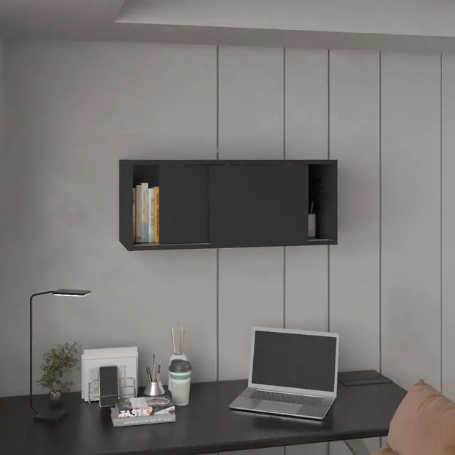 Alt view image 5 of 7 - Note 32"W x 13" H Wall Cabinet with Sliding Doors , Wall Shelf, Storage Cabinet, Bedroom, Office, Living Room, Garage