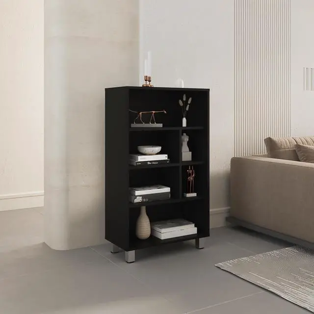 Main image of Bellagio 40" Tall Four-Tier Shelf Narrow Bookcase Black
