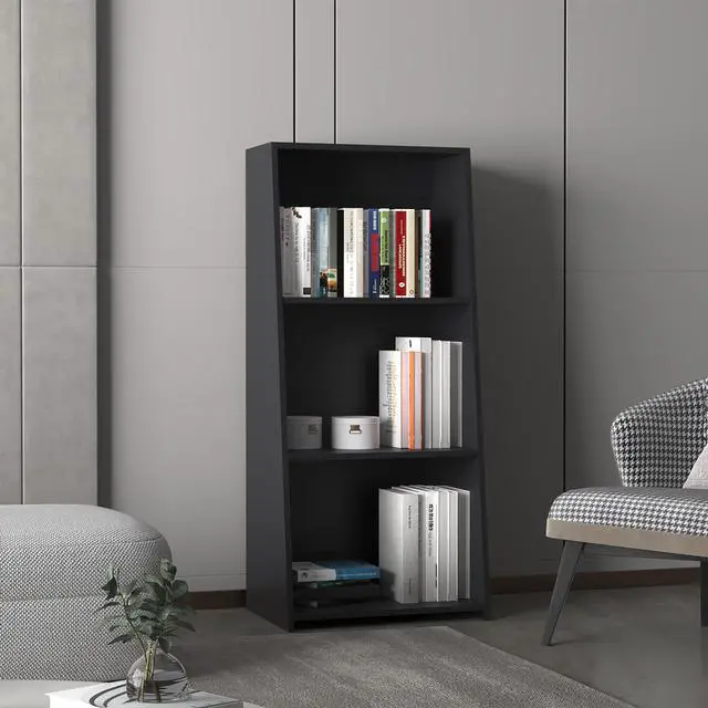 Main image of Note 47" Tall Three-Tier Ladder Bookcase Black