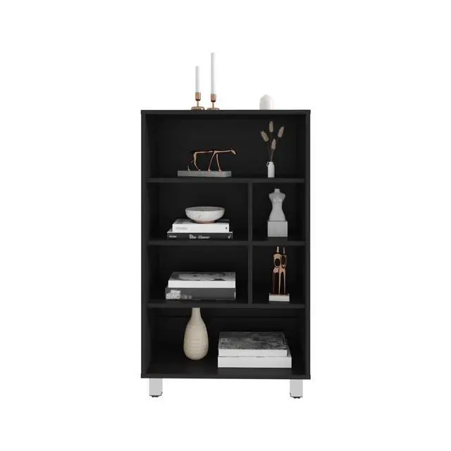 Alt view image 7 of 7 - Bellagio 40" Tall Four-Tier Shelf Narrow Bookcase Black