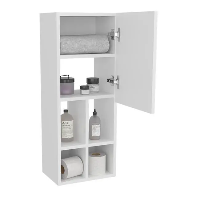 Alt view image 4 of 7 - Niwot Wall Bathroom Cabinet, One Door, Organizer For Toiletries And Towels, White