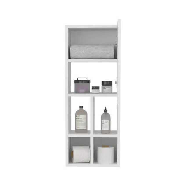 Alt view image 7 of 7 - Niwot Wall Bathroom Cabinet, One Door, Organizer For Toiletries And Towels, White