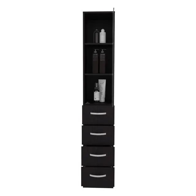 Alt view image 4 of 7 - Vanguard Linen Cabinet, Three Shelves, Four Drawers, Black