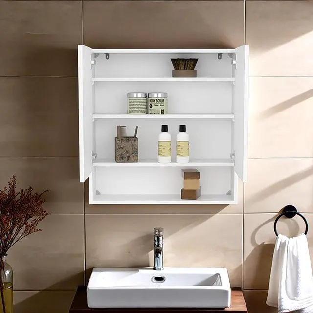 Alt view image 5 of 7 - Double-Door Medicine Cabinet With Mirrored Doors And Interior Shelves