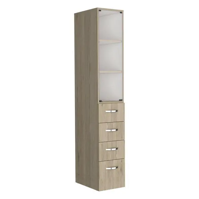 Alt view image 2 of 7 - Vanguard Linen Cabinet, Three Shelves, Four Drawers -Light Pine / White