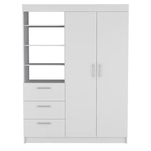 Alt view image 2 of 7 - Kenya 3 Drawers Armoire, Double Door, 3-Tier Shelf -White