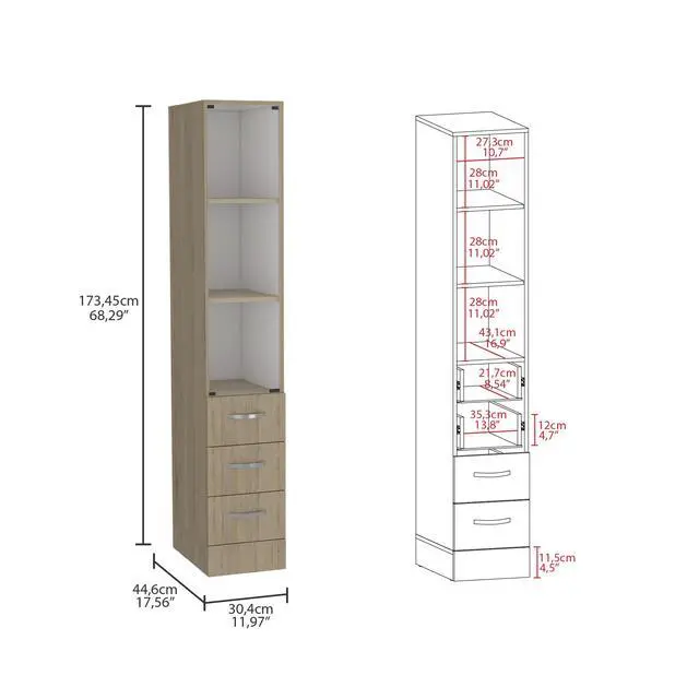 Alt view image 3 of 7 - Vanguard Linen Cabinet, Three Shelves, Four Drawers -Light Pine / White