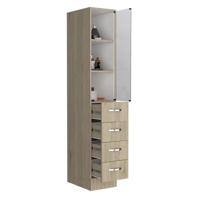 Alt view image 4 of 7 - Vanguard Linen Cabinet, Three Shelves, Four Drawers -Light Pine / White