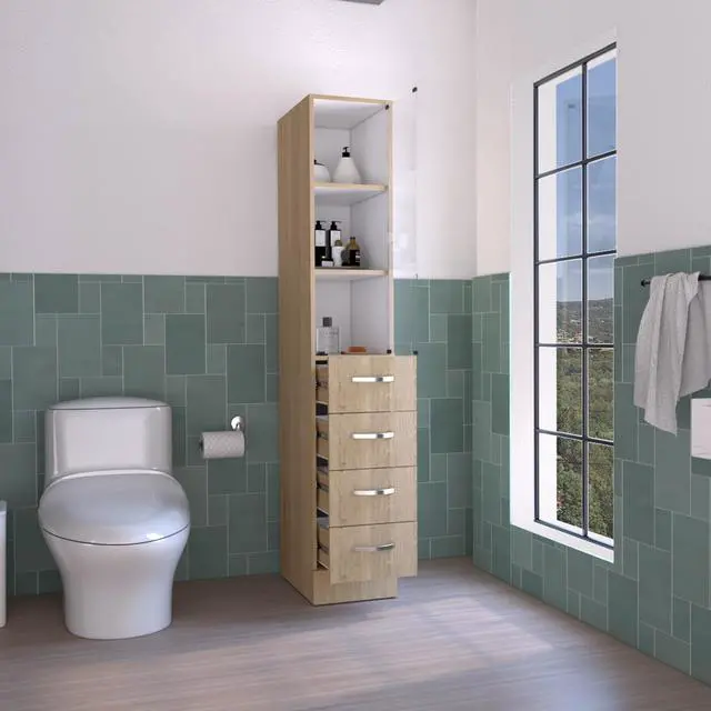Alt view image 5 of 7 - Vanguard Linen Cabinet, Three Shelves, Four Drawers -Light Pine / White