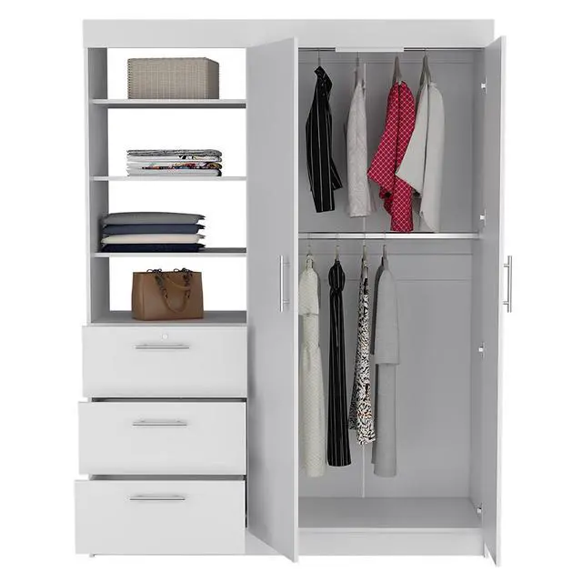 Alt view image 5 of 7 - Kenya 3 Drawers Armoire, Double Door, 3-Tier Shelf -White