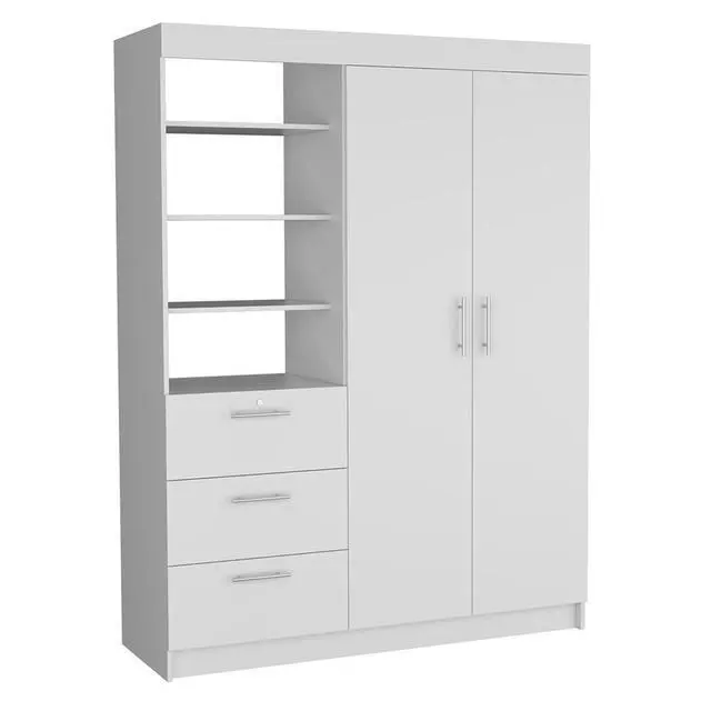 Alt view image 6 of 7 - Kenya 3 Drawers Armoire, Double Door, 3-Tier Shelf -White
