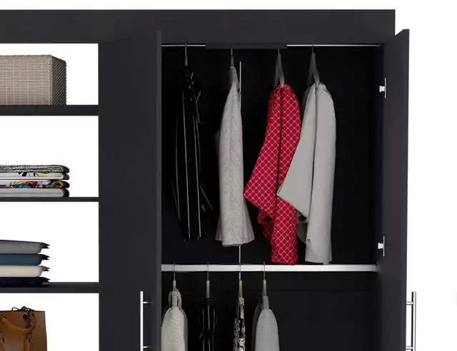 Alt view image 5 of 5 - Kenya 3 Drawers Armoire, Double Door, 3-Tier Shelf -Black