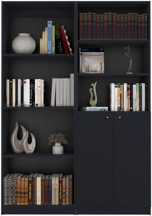 Alt view image 2 of 6 - Dupree 2 Piece Home Bookcase set, 49" Wide with 9 Shelves , Living Room Black
