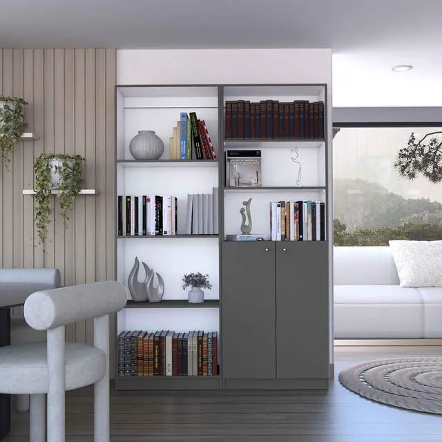 Main image of Dupree 2 Piece Home Bookcase set, 49" Wide with 9 Shelves , Living Room Matt Gray / White