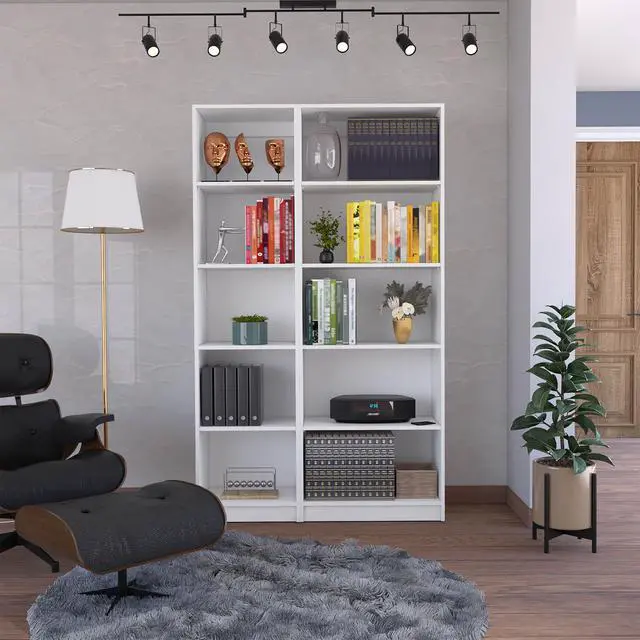 Main image of Kenyon 2 Piece Home Bookcase set, 42" Wide with 10 Shelves, Living Room Set White