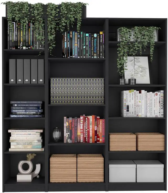 Alt view image 2 of 7 - Dupree 3 Piece Home Bookcase set, 67" Wide with 14 Shelves , Living Room Set Set Black