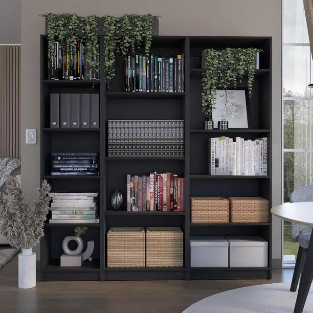 Main image of Dupree 3 Piece Home Bookcase set, 67" Wide with 14 Shelves , Living Room Set Set Black