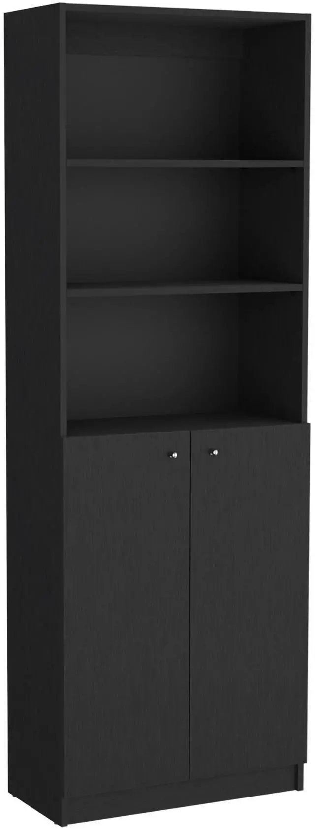 Alt view image 3 of 7 - Poole 3 Piece Home Bookcase set, 67" Wide with 12 Shelves and Two-Door Cabinet , Living Room Set Set Black