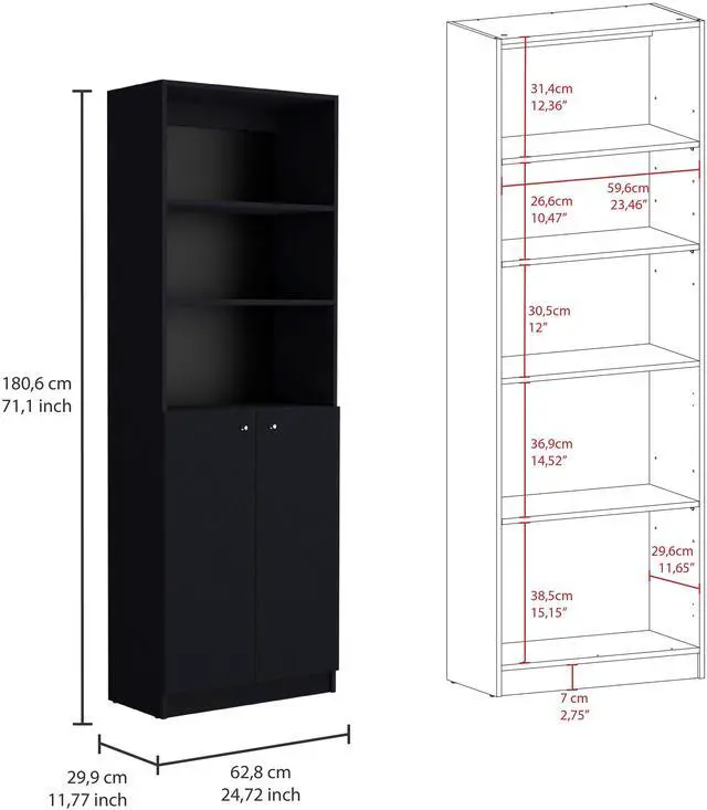Alt view image 6 of 7 - Poole 3 Piece Home Bookcase set, 67" Wide with 12 Shelves and Two-Door Cabinet , Living Room Set Set Black