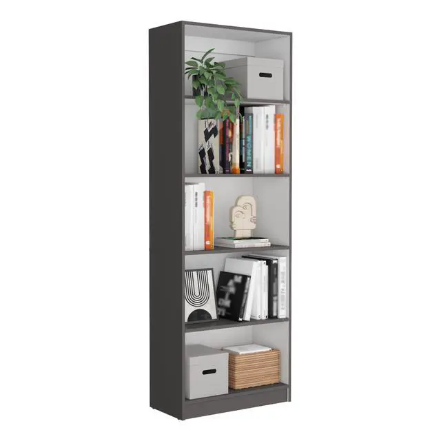Alt view image 3 of 7 - Aynor 3 Piece Home Bookcase set, 74" Wide with 12 Shelves and 2-door Cabinet , Living Room Set Matt Gray / White