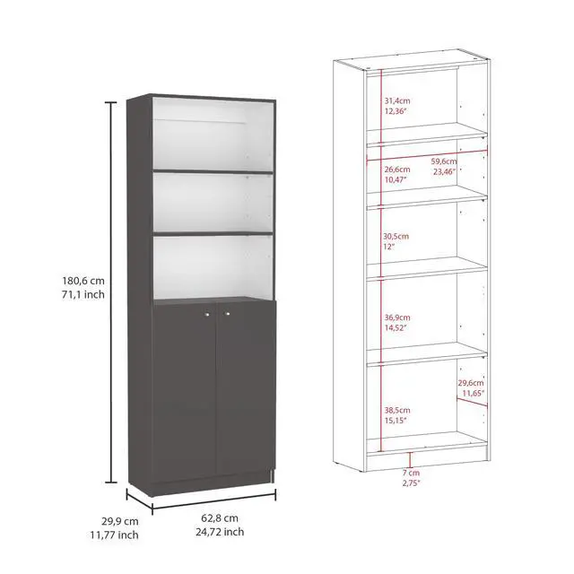 Alt view image 5 of 7 - Dupree 4 Piece Home Bookcase set, 91" Wide with 17 Shelves And a Double-Door Cabinet , Living Room Set Matt Gray / White