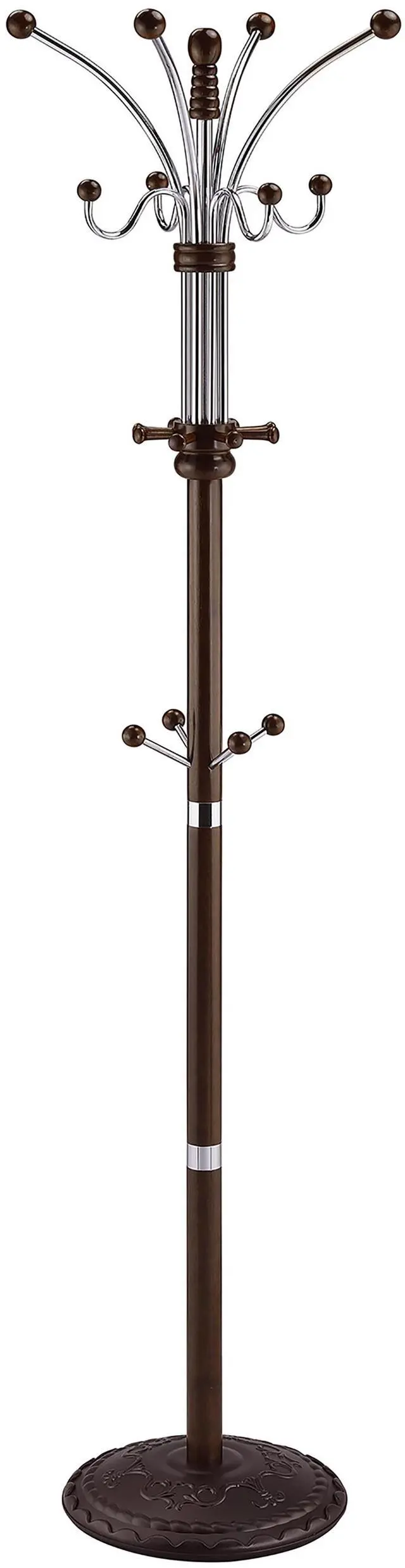 Main image of 73" Tall Chrome and Wood Coat Rack, Espresso finish