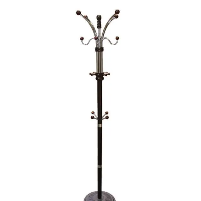 Alt view image 5 of 5 - 73" Tall Chrome and Wood Coat Rack, Espresso finish