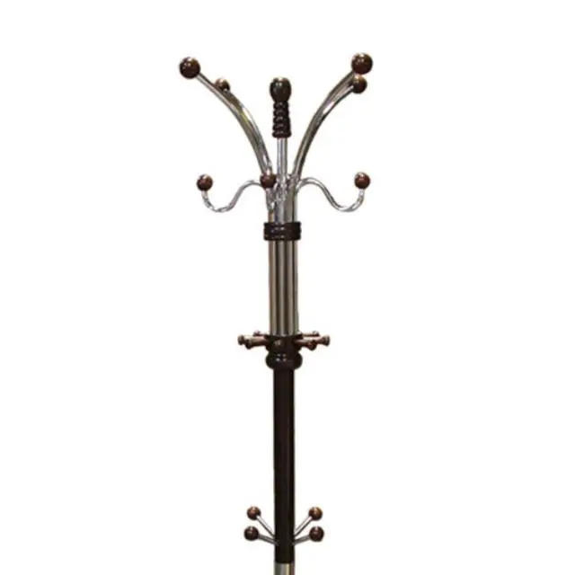 Alt view image 4 of 5 - 73" Tall Chrome and Wood Coat Rack, Espresso finish