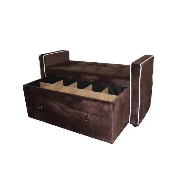 Alt view image 2 of 5 - 22" Shoe Storage Bench, Brown Suede